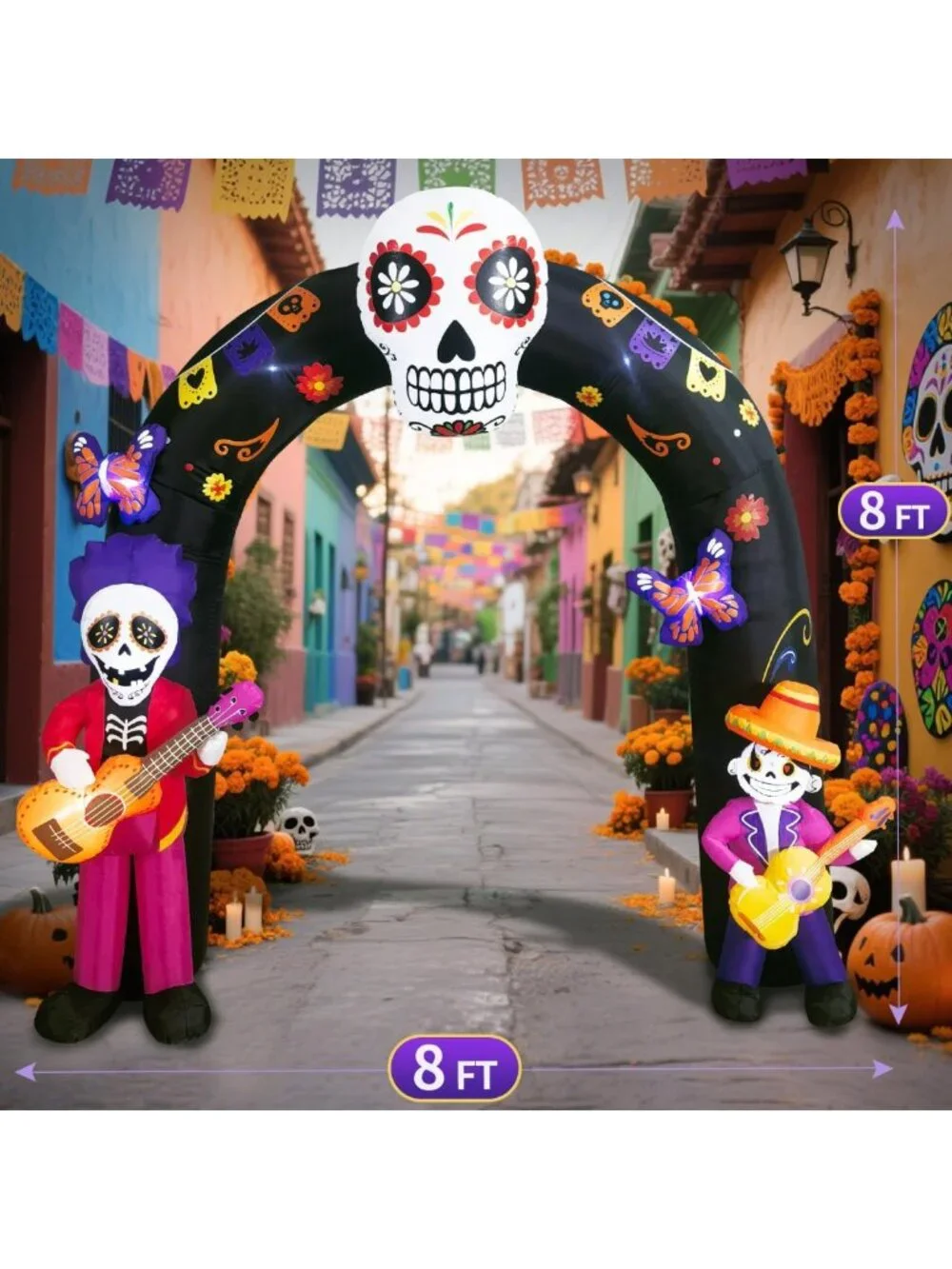 8FT Inflatable Halloween Archway with Skull & Skeleton, LED Decor for Yard Party